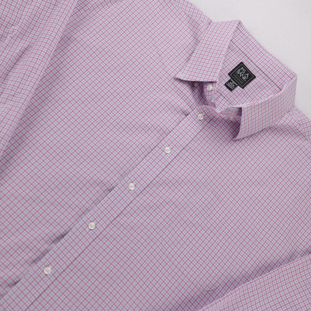 Jos A Bank Traveler Men 18.5 36 Traditional Fit Red White Blue Check Dress Shirt